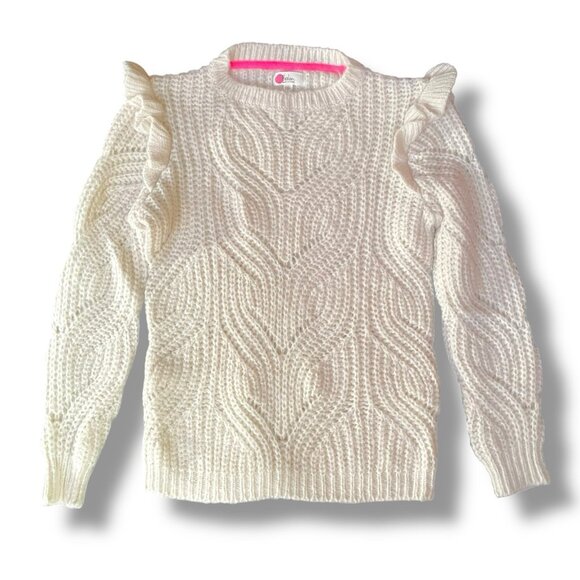 Boden Girls Sweater Sz 9 10 Years Ivory Ruffle Sleeve Alpaca Blend Open Knit - Picture 1 of 6